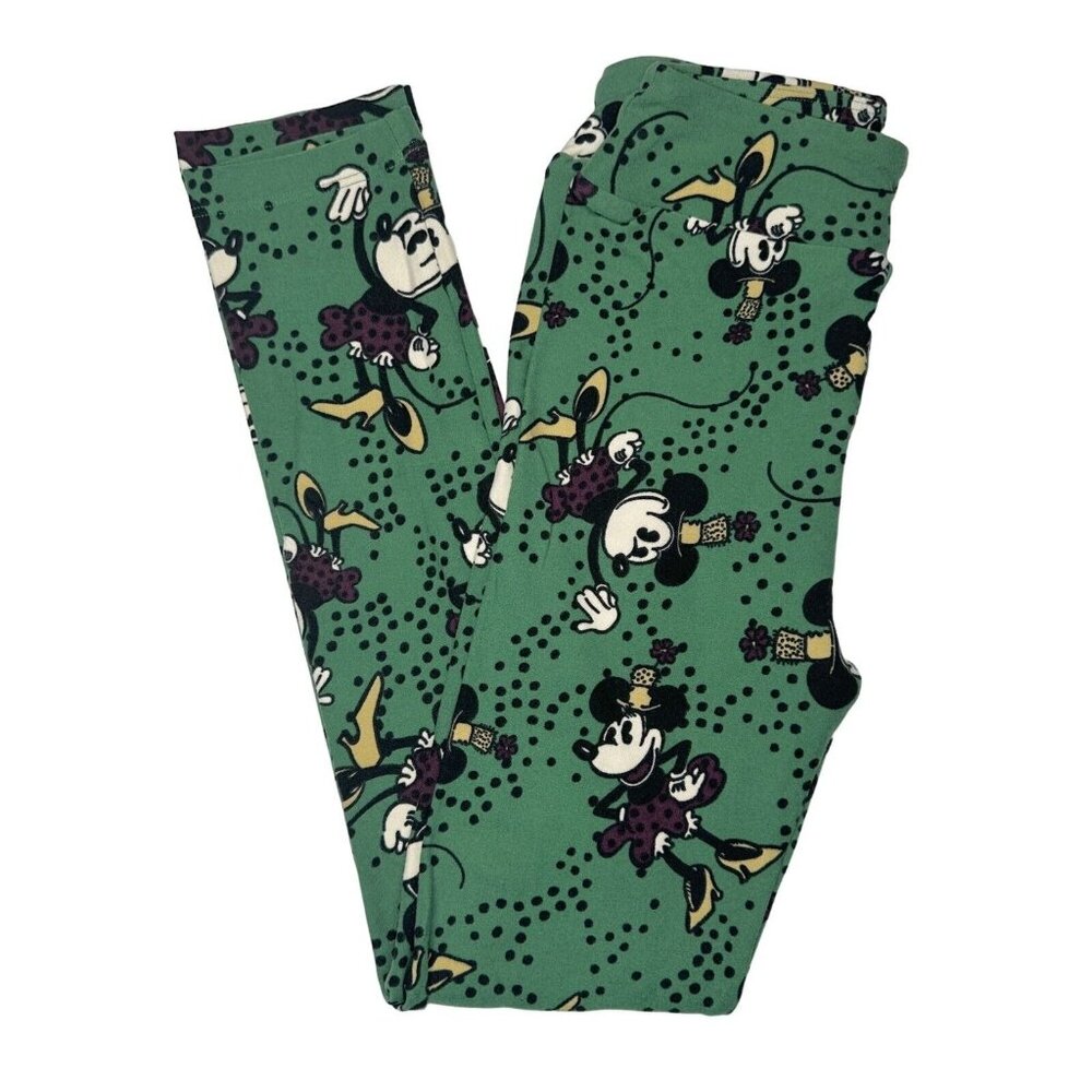 NEW Lularoe Leggings Disney Vintage Mickey Minnie Mouse L/XL Green Yellow